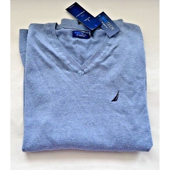 Nautica Men's Sweater Jersey V-Neck Deep Anchor Heather Blue Pastel Size Small - Picture 5 of 7